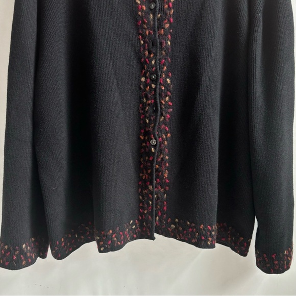 J. Jill Cotton Wool Floral Embroidered Cardigan Sweater Button Front Black Sz 2X - Picture 4 of 17